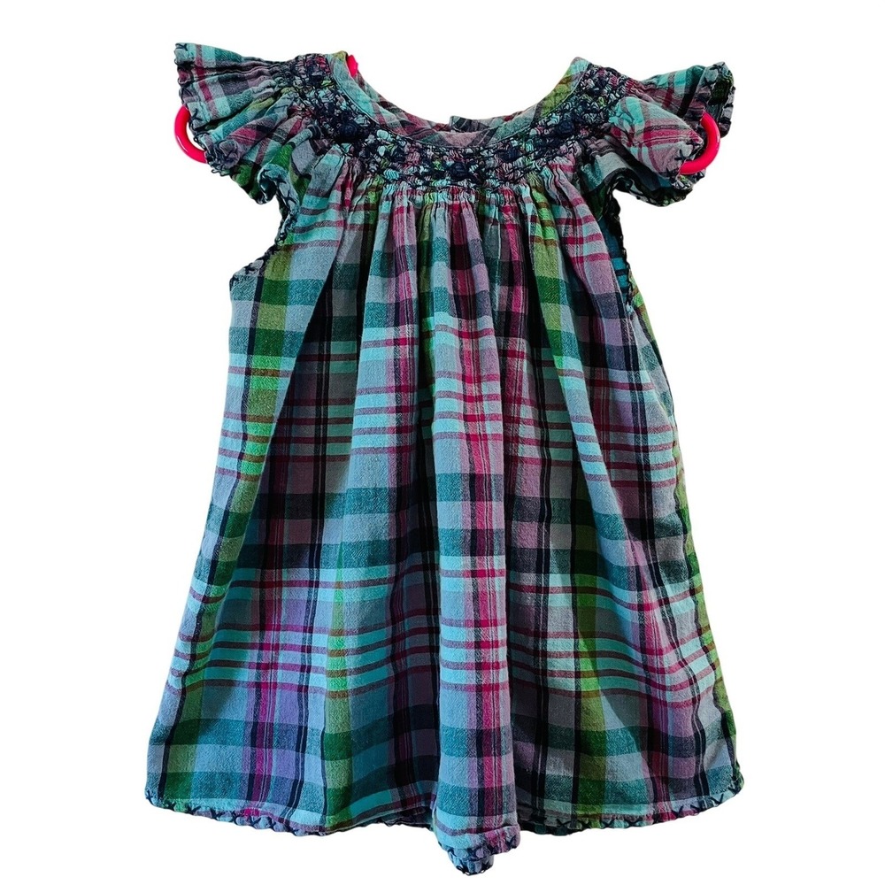 Peek Plaid Smocked Dress Multi-Color Flutter Sleeve Toddler 18-24M Cottagecore